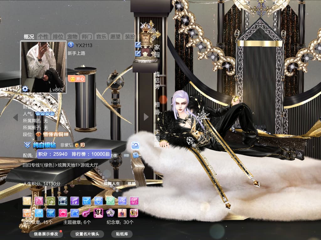 编号2113  一舞  满级 钻9 余烬兔子脸 纯银 20+外搭 150+戒指 灰貂话筒等 星落无界套装 总消费11W+  Q两个皇冠